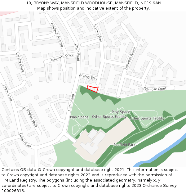 10, BRYONY WAY, MANSFIELD WOODHOUSE, MANSFIELD, NG19 9AN: Location map and indicative extent of plot