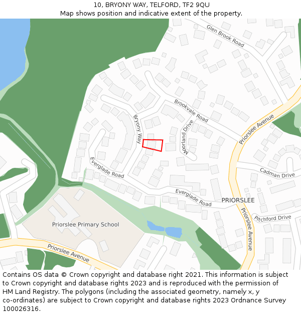 10, BRYONY WAY, TELFORD, TF2 9QU: Location map and indicative extent of plot