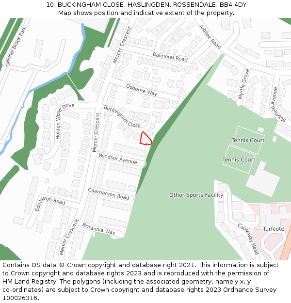 10, BUCKINGHAM CLOSE, HASLINGDEN, ROSSENDALE, BB4 4DY: Location map and indicative extent of plot