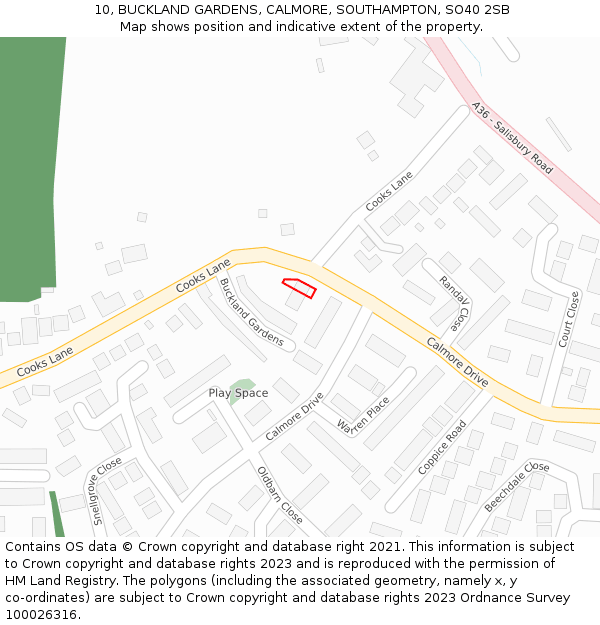 10, BUCKLAND GARDENS, CALMORE, SOUTHAMPTON, SO40 2SB: Location map and indicative extent of plot