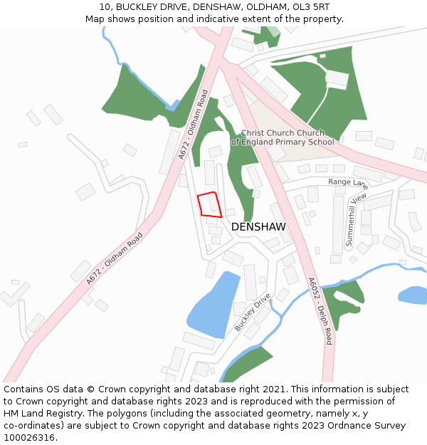 10, BUCKLEY DRIVE, DENSHAW, OLDHAM, OL3 5RT: Location map and indicative extent of plot