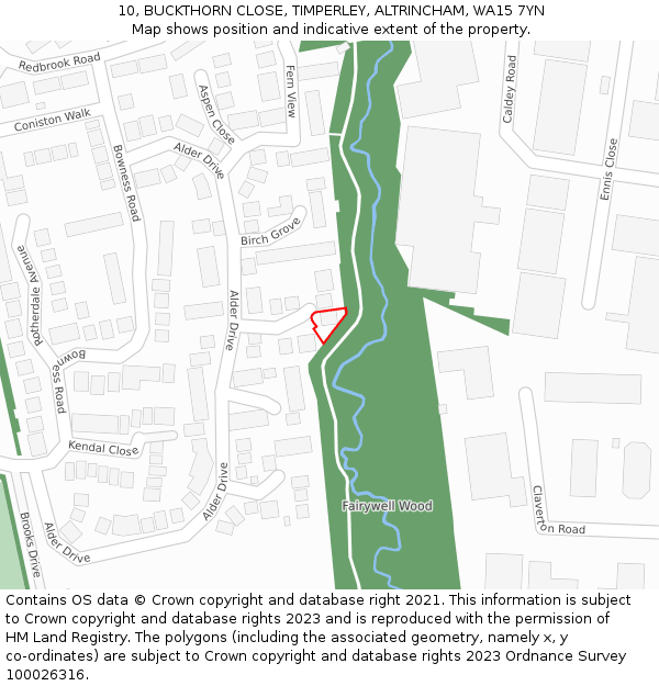 10, BUCKTHORN CLOSE, TIMPERLEY, ALTRINCHAM, WA15 7YN: Location map and indicative extent of plot