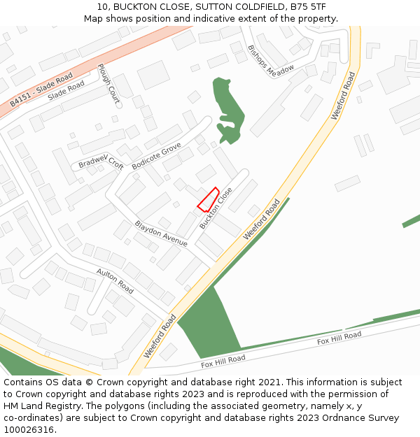 10, BUCKTON CLOSE, SUTTON COLDFIELD, B75 5TF: Location map and indicative extent of plot