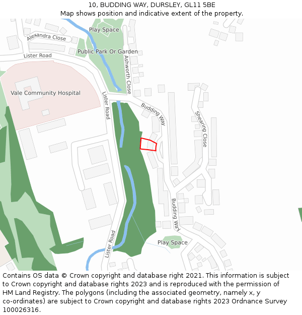 10, BUDDING WAY, DURSLEY, GL11 5BE: Location map and indicative extent of plot