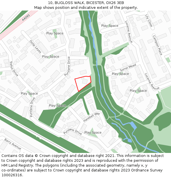 10, BUGLOSS WALK, BICESTER, OX26 3EB: Location map and indicative extent of plot