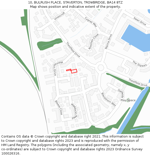 10, BULRUSH PLACE, STAVERTON, TROWBRIDGE, BA14 8TZ: Location map and indicative extent of plot