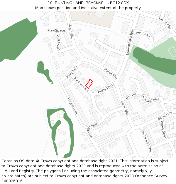 10, BUNTING LANE, BRACKNELL, RG12 8DX: Location map and indicative extent of plot