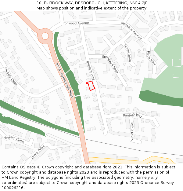 10, BURDOCK WAY, DESBOROUGH, KETTERING, NN14 2JE: Location map and indicative extent of plot