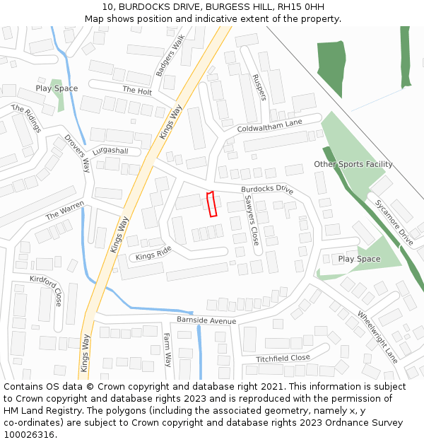 10, BURDOCKS DRIVE, BURGESS HILL, RH15 0HH: Location map and indicative extent of plot