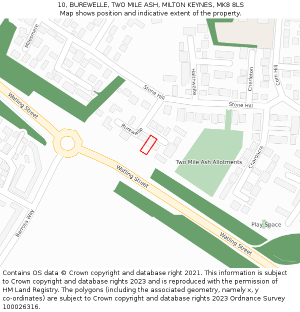 10, BUREWELLE, TWO MILE ASH, MILTON KEYNES, MK8 8LS: Location map and indicative extent of plot