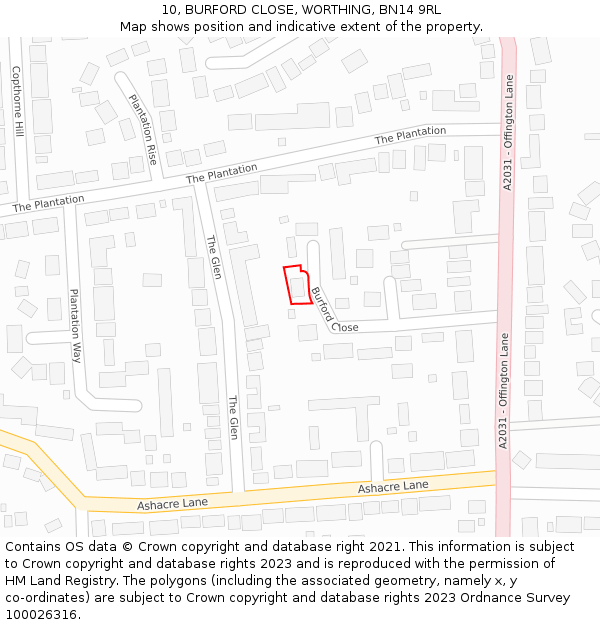 10, BURFORD CLOSE, WORTHING, BN14 9RL: Location map and indicative extent of plot