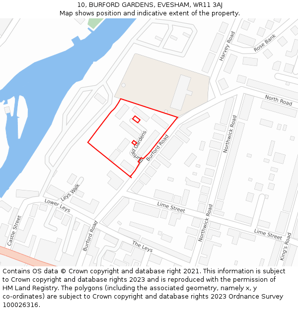 10, BURFORD GARDENS, EVESHAM, WR11 3AJ: Location map and indicative extent of plot