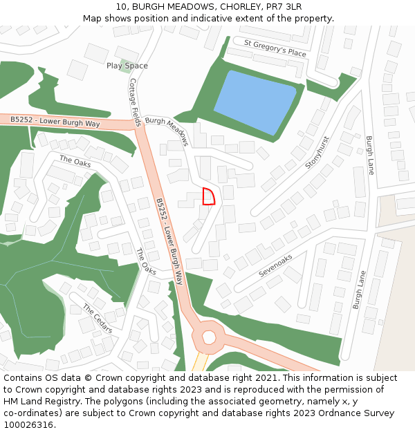 10, BURGH MEADOWS, CHORLEY, PR7 3LR: Location map and indicative extent of plot