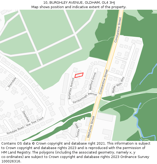 10, BURGHLEY AVENUE, OLDHAM, OL4 3HJ: Location map and indicative extent of plot