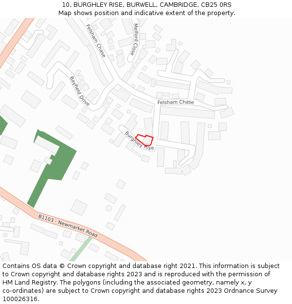 10, BURGHLEY RISE, BURWELL, CAMBRIDGE, CB25 0RS: Location map and indicative extent of plot