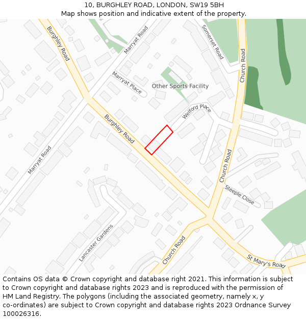 10, BURGHLEY ROAD, LONDON, SW19 5BH: Location map and indicative extent of plot