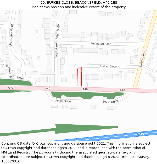 10, BURKES CLOSE, BEACONSFIELD, HP9 1ES: Location map and indicative extent of plot