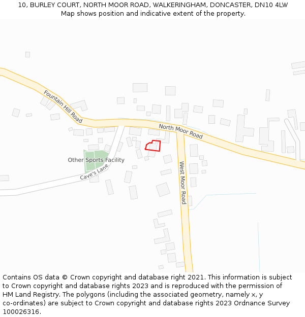 10, BURLEY COURT, NORTH MOOR ROAD, WALKERINGHAM, DONCASTER, DN10 4LW: Location map and indicative extent of plot