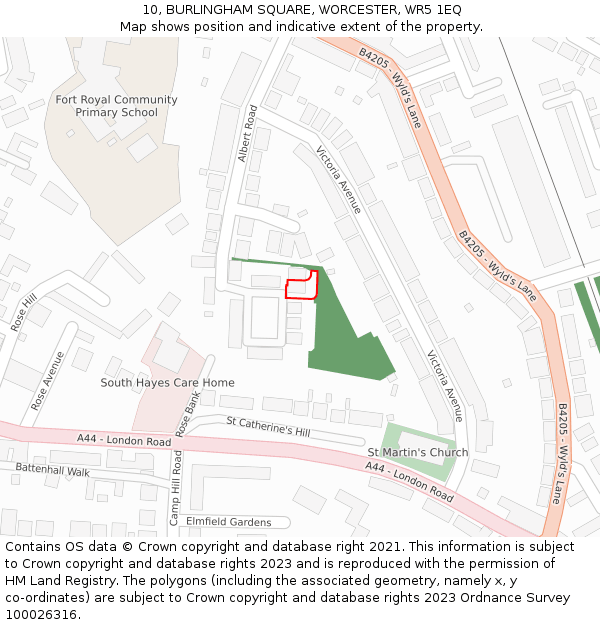 10, BURLINGHAM SQUARE, WORCESTER, WR5 1EQ: Location map and indicative extent of plot