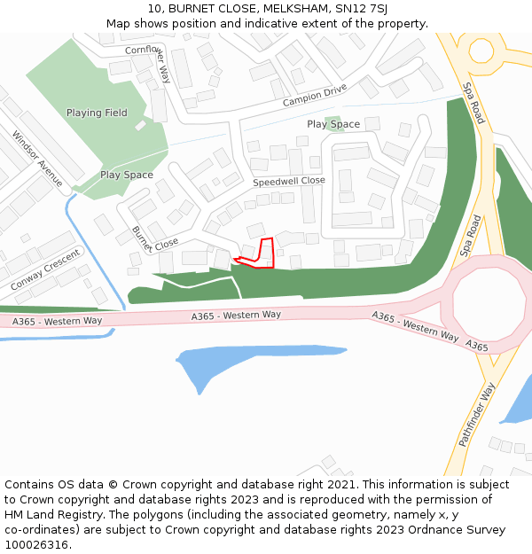 10, BURNET CLOSE, MELKSHAM, SN12 7SJ: Location map and indicative extent of plot