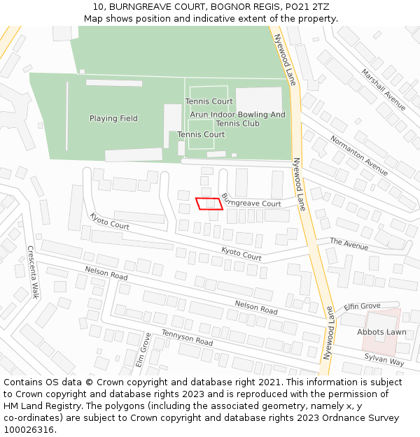 10, BURNGREAVE COURT, BOGNOR REGIS, PO21 2TZ: Location map and indicative extent of plot