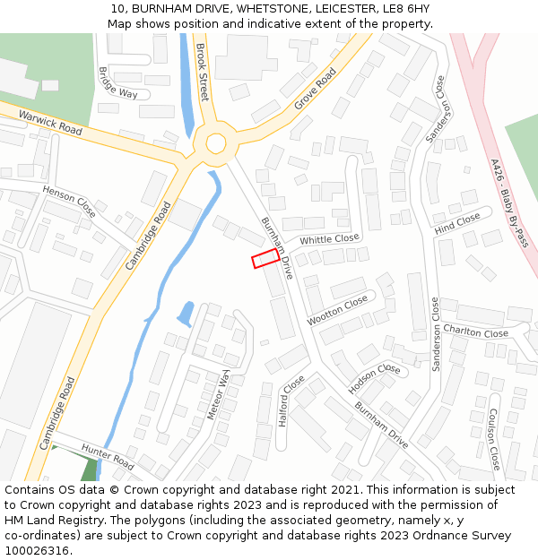 10, BURNHAM DRIVE, WHETSTONE, LEICESTER, LE8 6HY: Location map and indicative extent of plot