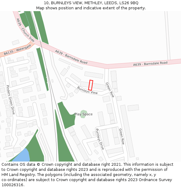 10, BURNLEYS VIEW, METHLEY, LEEDS, LS26 9BQ: Location map and indicative extent of plot