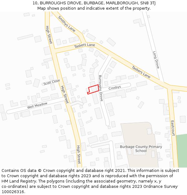 10, BURROUGHS DROVE, BURBAGE, MARLBOROUGH, SN8 3TJ: Location map and indicative extent of plot