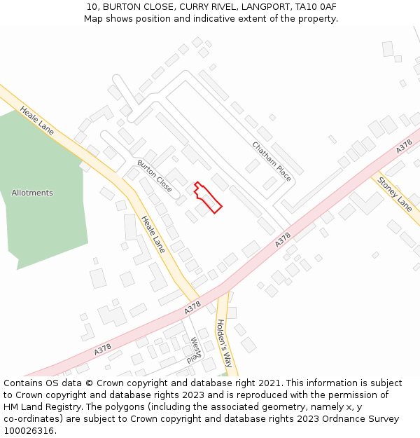 10, BURTON CLOSE, CURRY RIVEL, LANGPORT, TA10 0AF: Location map and indicative extent of plot