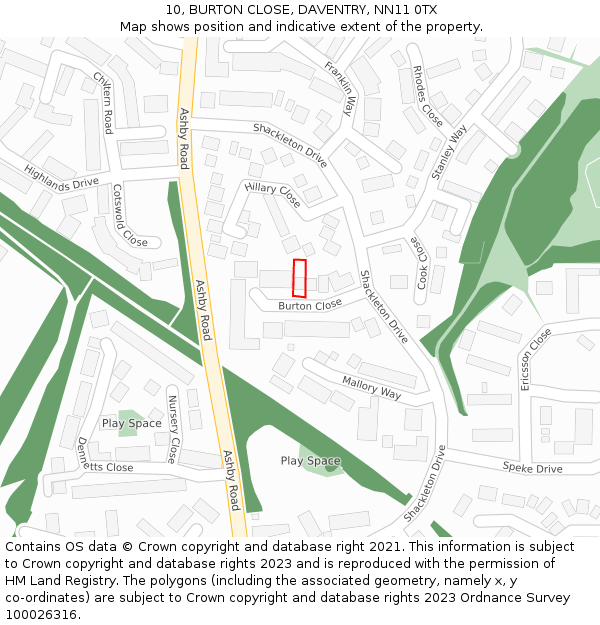 10, BURTON CLOSE, DAVENTRY, NN11 0TX: Location map and indicative extent of plot