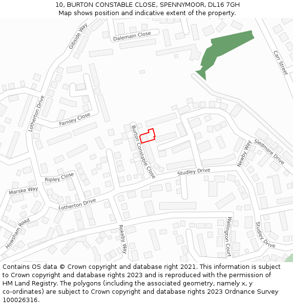 10, BURTON CONSTABLE CLOSE, SPENNYMOOR, DL16 7GH: Location map and indicative extent of plot