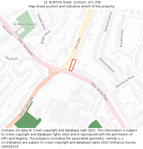 10, BURTON ROAD, DUDLEY, DY1 3TB: Location map and indicative extent of plot