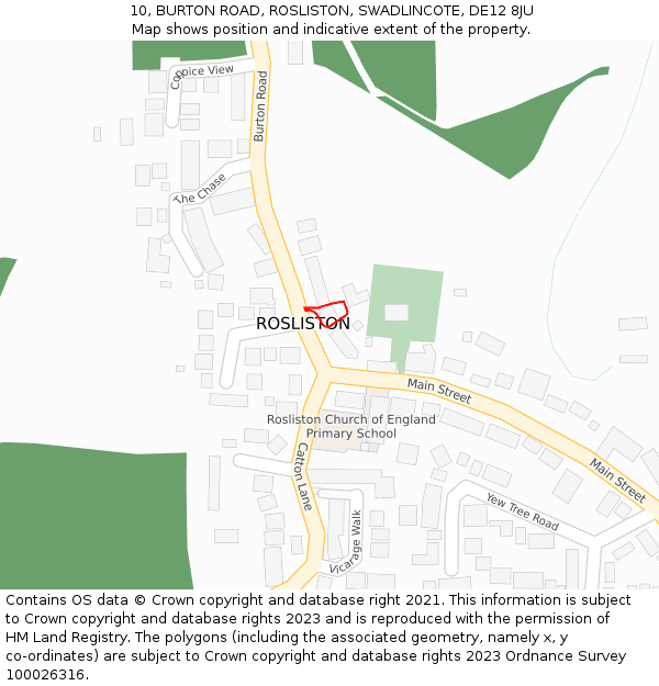 10, BURTON ROAD, ROSLISTON, SWADLINCOTE, DE12 8JU: Location map and indicative extent of plot