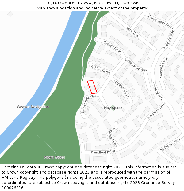 10, BURWARDSLEY WAY, NORTHWICH, CW9 8WN: Location map and indicative extent of plot