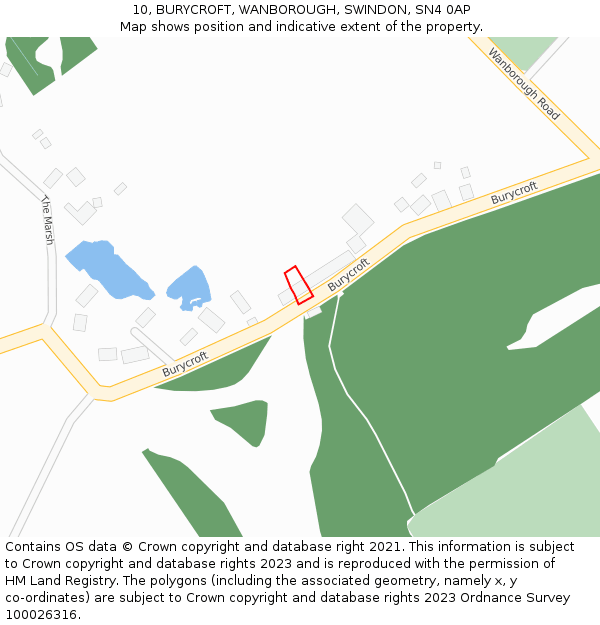 10, BURYCROFT, WANBOROUGH, SWINDON, SN4 0AP: Location map and indicative extent of plot