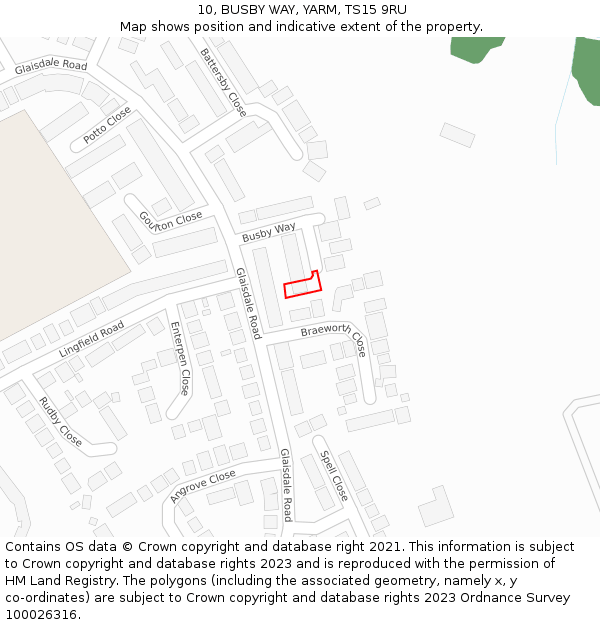 10, BUSBY WAY, YARM, TS15 9RU: Location map and indicative extent of plot