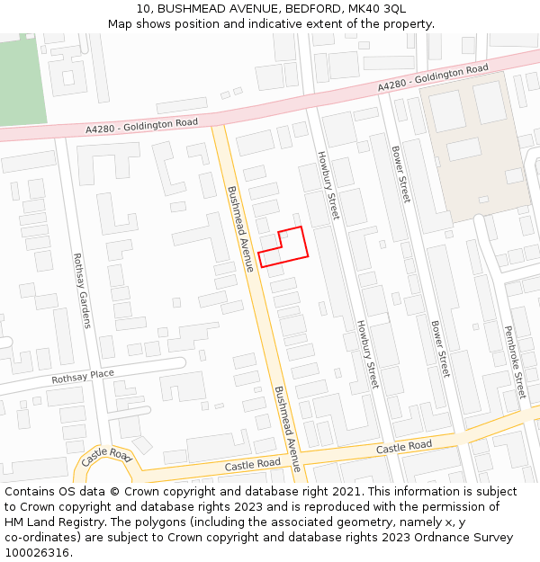 10, BUSHMEAD AVENUE, BEDFORD, MK40 3QL: Location map and indicative extent of plot