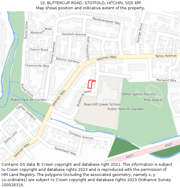 10, BUTTERCUP ROAD, STOTFOLD, HITCHIN, SG5 4PF: Location map and indicative extent of plot