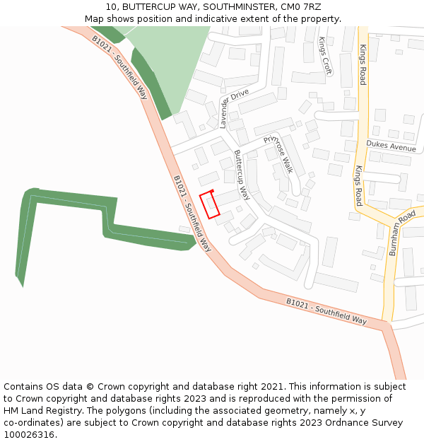 10, BUTTERCUP WAY, SOUTHMINSTER, CM0 7RZ: Location map and indicative extent of plot