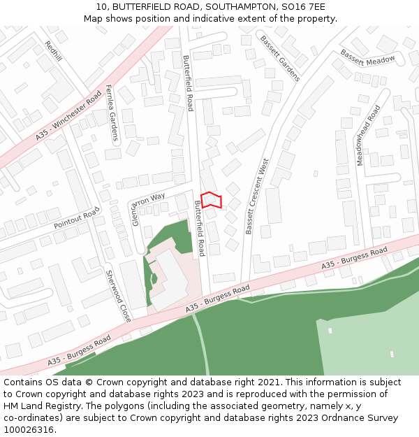 10, BUTTERFIELD ROAD, SOUTHAMPTON, SO16 7EE: Location map and indicative extent of plot