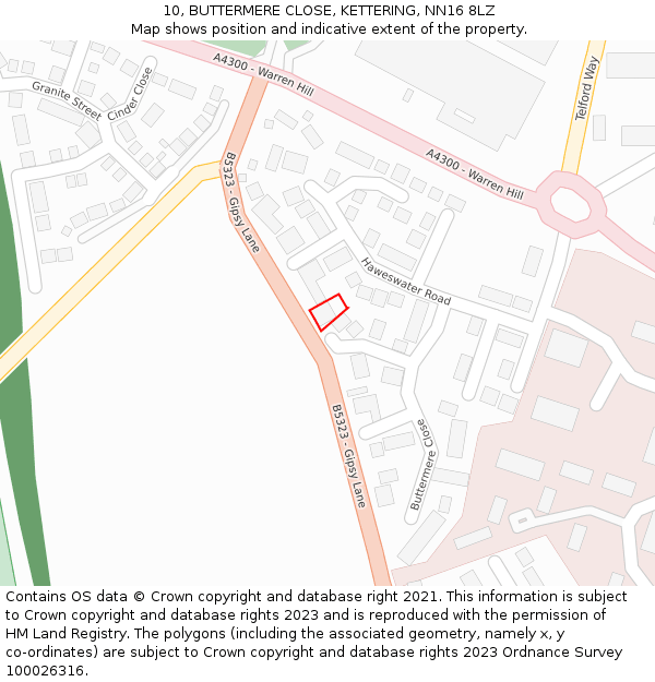 10, BUTTERMERE CLOSE, KETTERING, NN16 8LZ: Location map and indicative extent of plot