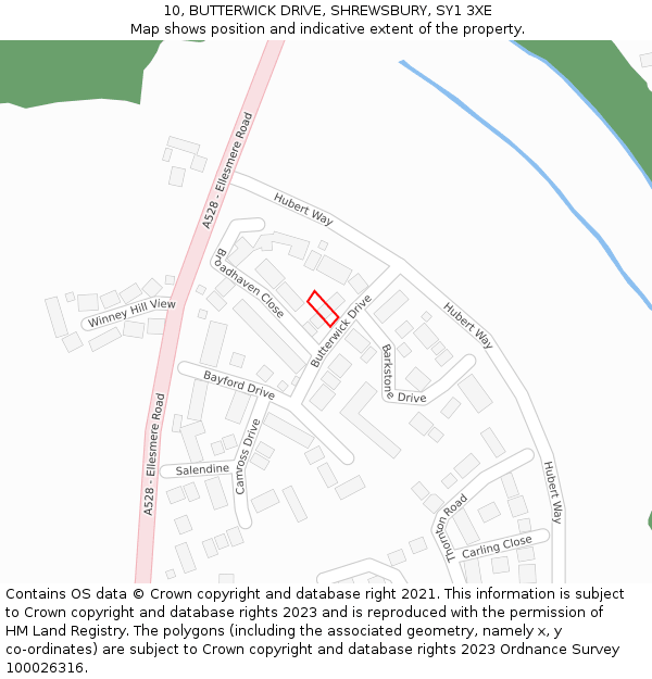 10, BUTTERWICK DRIVE, SHREWSBURY, SY1 3XE: Location map and indicative extent of plot