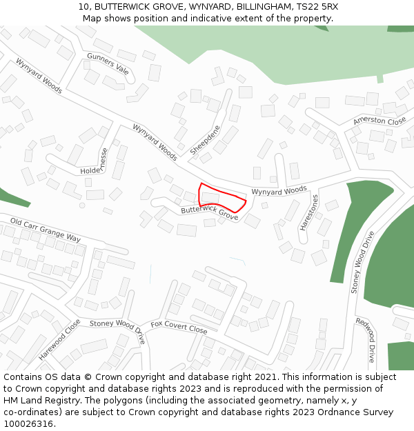 10, BUTTERWICK GROVE, WYNYARD, BILLINGHAM, TS22 5RX: Location map and indicative extent of plot