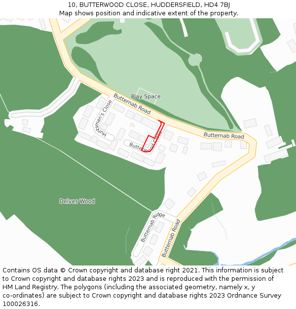 10, BUTTERWOOD CLOSE, HUDDERSFIELD, HD4 7BJ: Location map and indicative extent of plot