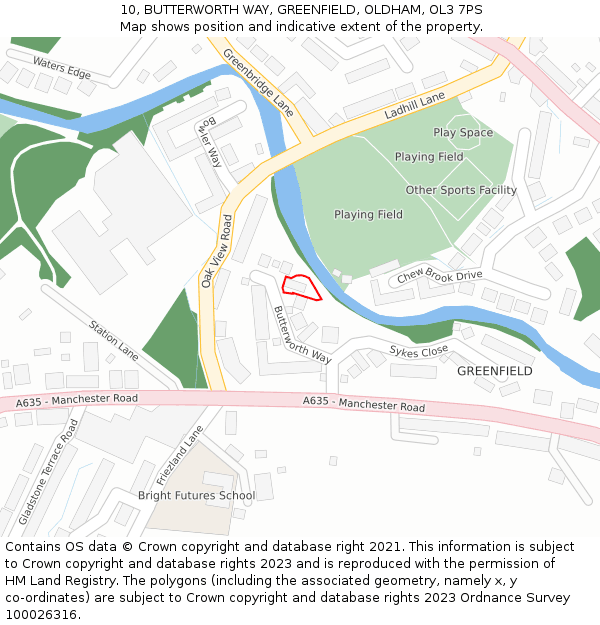 10, BUTTERWORTH WAY, GREENFIELD, OLDHAM, OL3 7PS: Location map and indicative extent of plot