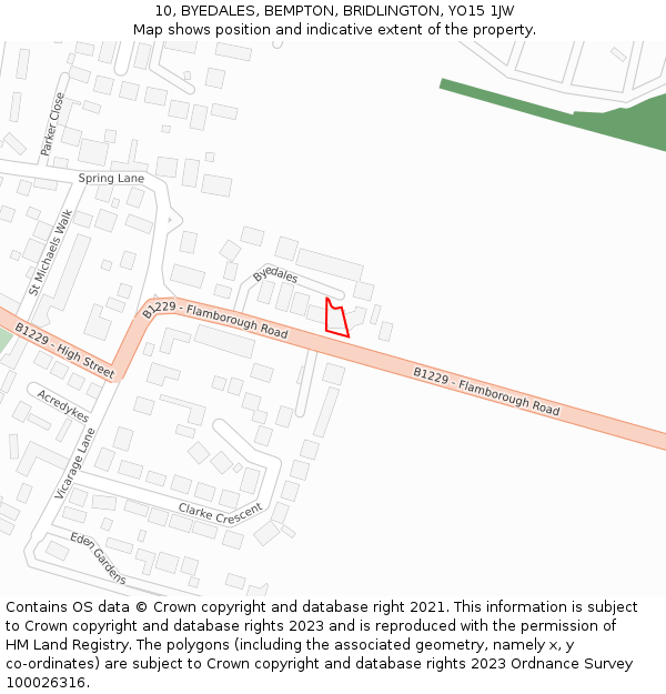 10, BYEDALES, BEMPTON, BRIDLINGTON, YO15 1JW: Location map and indicative extent of plot
