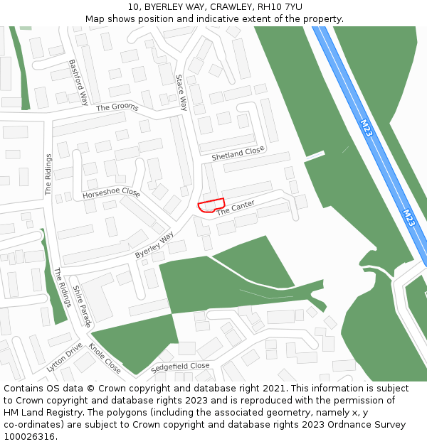 10, BYERLEY WAY, CRAWLEY, RH10 7YU: Location map and indicative extent of plot