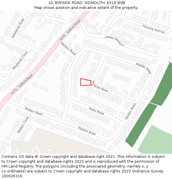 10, BYESIDE ROAD, SIDMOUTH, EX10 9NB: Location map and indicative extent of plot