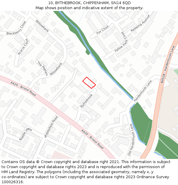10, BYTHEBROOK, CHIPPENHAM, SN14 6QD: Location map and indicative extent of plot