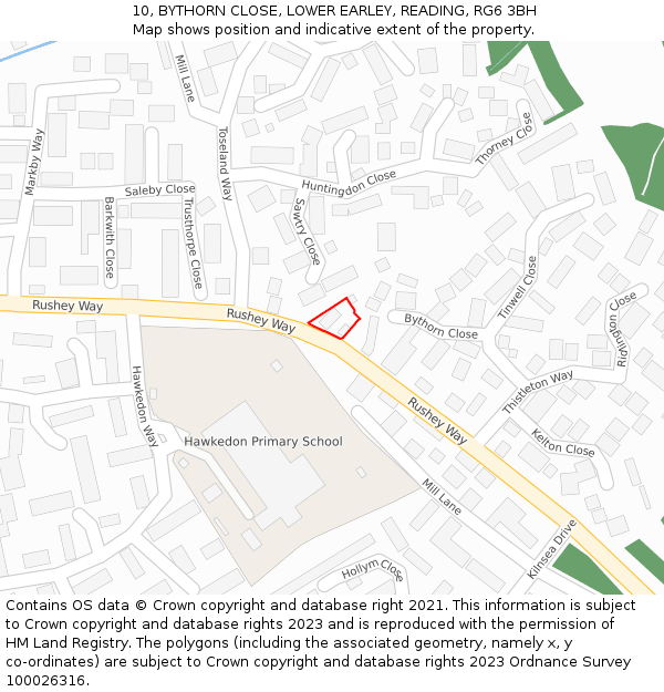 10, BYTHORN CLOSE, LOWER EARLEY, READING, RG6 3BH: Location map and indicative extent of plot